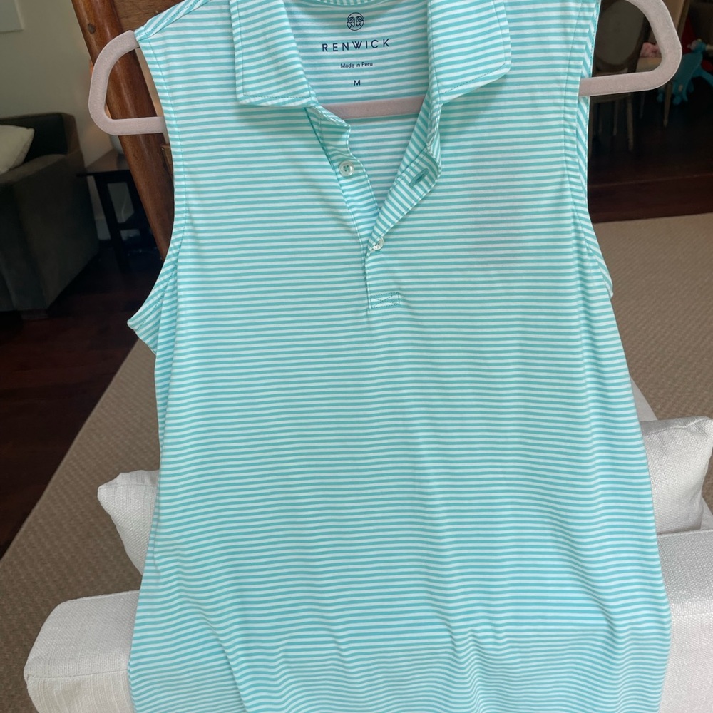 Women's Aqua Pima Cotton Striped Sleeveless Top